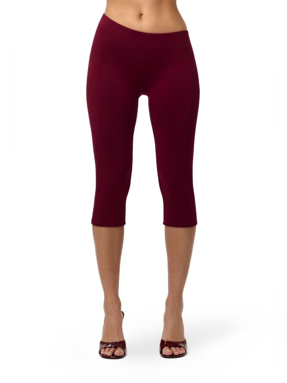 Naked Wardrobe Smooth Asymmetric Waist Capri Leggings Sangria